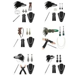 NY 1920-tals Flapper-dräkt Pannband Halsband Handskar Armband Gatsby M F Onesize F F Onesize><noscript><img width=