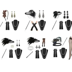 NY 1920-tals Flapper-dräkt Pannband Halsband Handskar Armband Gatsby M F Onesize F F Onesize><noscript><img width=