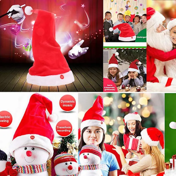 Ny varm sjungande och dansande julhatt elektrisk gunga rörlig tomteluva plysch rolig leksak hatt musikalisk julmössa tomteluva barn vuxna ingen batteri | Fyndiq> Huvudbonader