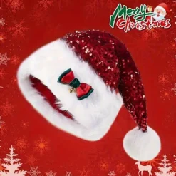 FMYSJ Ny Vinter Julhelg Använd Polyester Vinter Jul Paljett Tomtehatt med Rosett Och Pom-Pom, Lämplig för Kvinnor, Handtvättbar, Icke-Elastisk (FMY) 1pc><noscript><img width=