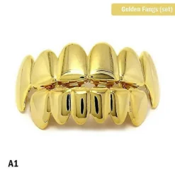 FMYSJ Nya Anpassade 14k Guldpläterade Hip Hop Tand Grillz Caps Övre & Nedre Grill Fang Set (FMY) 1 Pcs> Tillbehör