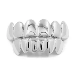 FMYSJ Nya Anpassade 14k Guldpläterade Hip Hop Tand Grillz Caps Övre & Nedre Grill Fang Set (FMY) 1 Pcs><noscript><img width=