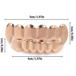 FMYSJ Nya Anpassade 14k Guldpläterade Hip Hop Tand Grillz Caps Övre & Nedre Grill Fang Set (FMY) 1 Pcs><noscript><img width=