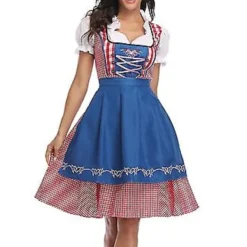Nya Damkläder Tysk Oktoberfest Kostym Traditionell Bayerisk Öl Fraulein Karneval Piga Klänning Outfit (L Grå Blå)_max> Dräkter