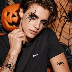 Nya Halloween Tatuering Dekaler: Mörk Spindelblomma Arm Vattentät Personlig Dekorativ Tatuering Dekaler><noscript><img width=