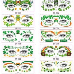 Nya irländska glittertatueringar för St Patrick's Day, vattentäta, för festliga helger, shamrock, ansiktsmakeup> Smink