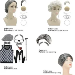 Nyhet Gammal Dam Kostym Set Grå Mormor Peruk Cosplay Set Scenshow Kostym[HK]> Peruker