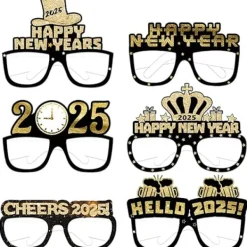 Nyårsdekorationer 2025 Partyglas för Barn Vuxna, 6 st 2025 Gott Nytt År Ögonbryn Fotobås Rekvisita> Tillbehör