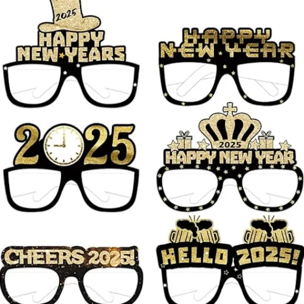 Nyårsdekorationer 2025 Partyglas för Barn Vuxna, 6 st 2025 Gott Nytt År Ögonbryn Fotobås Rekvisita> Tillbehör
