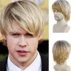 och Halloween-presenter Blond kort peruk för män, vardaglig cosplay, fest, naturlig> Peruker