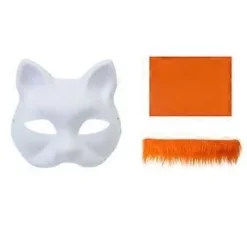 Omålade Rävmasker Halloween Cosplay Mask Handmålade Kattmasker med Päls Anime Cosplay Mask Djurmask Set brun> Masker