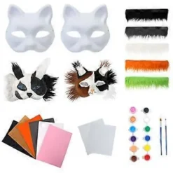 Omålade Rävmasker Halloween Cosplay Mask Handmålade Kattmasker med Päls Anime Cosplay Mask Djurmask Set brun><noscript><img width=