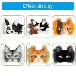 Omålade Rävmasker Halloween Cosplay Mask Handmålade Kattmasker med Päls Anime Cosplay Mask Djurmask Set brun><noscript><img width=