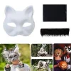 Omålade Rävmasker Halloween Cosplay Mask Handmålade Kattmasker med Päls Anime Cosplay Mask Djurmask Set> Smink