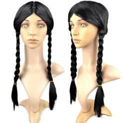 Onsdag Addams Cosplay Peruk Långt Svart Flätor Hår Halloween P A1><noscript><img width=