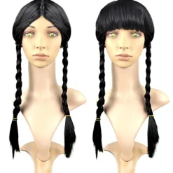 Onsdag Addams Cosplay Peruk Långt Svart Flätor Hår Halloween P A1><noscript><img width=