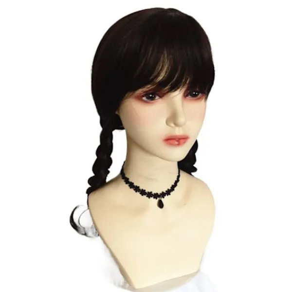 CNMR Onsdag Addams Family Wig Cosplay Långa Svarta Flätor Hår Prop Z> Peruker