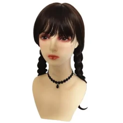 Onsdag Addams Family Wig Cosplay Långa Svarta Flätor Hår Prop Z><noscript><img width=