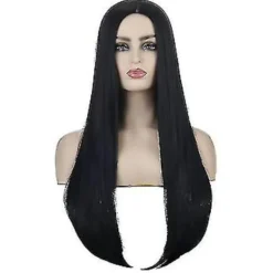 Onsdag Morticia Addams Cosplay Kostym Sexig Svart Klänning För Kvinnor Halloween Karneval Party Kostym-r (XS Med Peruk)><noscript><img width=