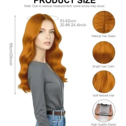 Orange Peruk för Kvinnor, 2st Peruk med Lugg, Lockig Peruk Lång Naturlig Värmebeständig för Kvinnor Party Kostym Cosplay><noscript><img width=
