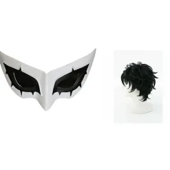P5 Persona 5 Cosplay Kurusu Akira Joker Cosplay Peruk Mask Hår Peruk + Mask Halloween Fest Rollspel Cosplay Kostym 2 Delar Set><noscript><img width=
