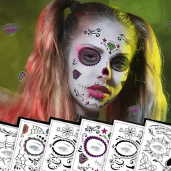 6-pack Dag för de döda Sockerkraniet Ansiktstemporär Tatuering Halloween Makeup Tatueringsdekaler för Halloween Maskeradfest> Smink