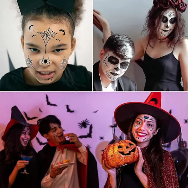 6-pack Dag för de döda Sockerkraniet Ansiktstemporär Tatuering Halloween Makeup Tatueringsdekaler för Halloween Maskeradfest> Smink