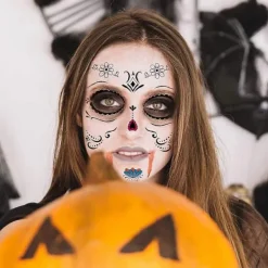6-pack Dag för de döda Sockerkraniet Ansiktstemporär Tatuering Halloween Makeup Tatueringsdekaler för Halloween Maskeradfest><noscript><img width=