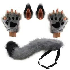 3-pack Djurdräkttillbehörssats Falsk Päls Kattunge Vargöron Hårclips Lång Svans Plyschhandskar Halloween Cosplay Rekvisita> Tillbehör