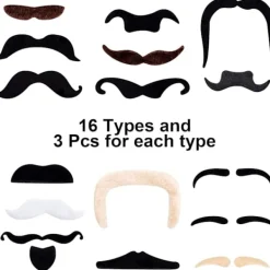 48-pack Falska Mustascher, Självhäftande Flerfärgade Mustascher för Fest, Maskerad, Halloween, Uppträdande><noscript><img width=