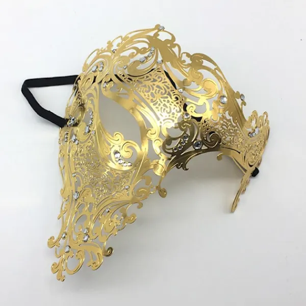 1-Pack Halloween Rekvisita Maskerad Halv Ansikte Herr Metall Diamant Järnmask Enögd Vuxen Guld Ihålig Ögonmask> Masker