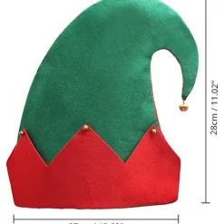 3-pack Jultomtehatt med Jingle Bells - 28 x 27cm Grön Filthatt med Röd Zigzag/Randdesign för Vuxna> Huvudbonader