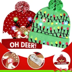 2-pack Jultomtehatt med LED-ljus, stickad, färgglada blinkande juldekorationer för fest (One Size Fits More)><noscript><img width=