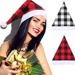 2-pack Jultomteluvor, röda och svarta rutiga plyschhattar för juldräktsfest> Huvudbonader