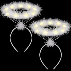 2-pack Ljusande Ängel Gloria Hårband LED Vit Fjäder Hårband Ängel Gloria Hårband För Jul> Huvudbonader