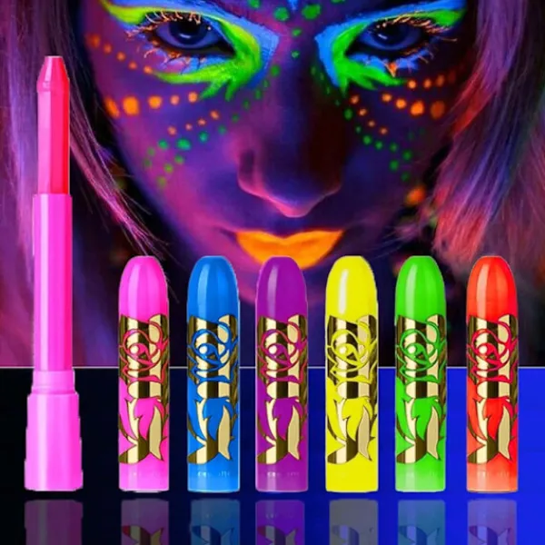 6-pack Neon Fluorescerande Glow-in-the-Dark Ansiktsmålningsstift Tvättsbart Makeupkritor för Vuxna Halloween Maskeradfest> Smink
