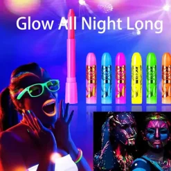 6-pack Neon Fluorescerande Glow-in-the-Dark Ansiktsmålningsstift Tvättsbart Makeupkritor för Vuxna Halloween Maskeradfest><noscript><img width=