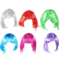 6-pack Partyhårstycke Färgglada Kostym Peruk Kort Bob Hårsnitt Peruk för Flickor Kvinnor Blandade Färger 28cm 28cm> Peruker