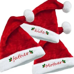 3-pack Plyschiga Julhattar för Familjer Kort Plyschiga Julhattar för Föräldrar och Barn Juldekorationer> Huvudbonader