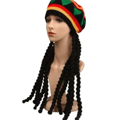2-pack Rasta-mössa med svarta dreadlocks Bob Marley Dreadlocks Peruk med Rasta Tam-mössa Maskerad Rasta Perukmössa> Huvudbonader