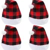 4-pack Tomteröd Hatt Jul Rutig Hatt Kort Plysch med Vita Manschetter Plyschtyg Julhatt för Vuxna och Barn> Huvudbonader