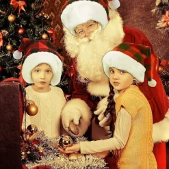 4-pack Tomteröd Hatt Jul Rutig Hatt Kort Plysch med Vita Manschetter Plyschtyg Julhatt för Vuxna och Barn><noscript><img width=