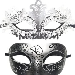 Par av Maskerad Mask Metall Järn Fjäril Bal Mask (Silver Svart) 2 Sty> Masker