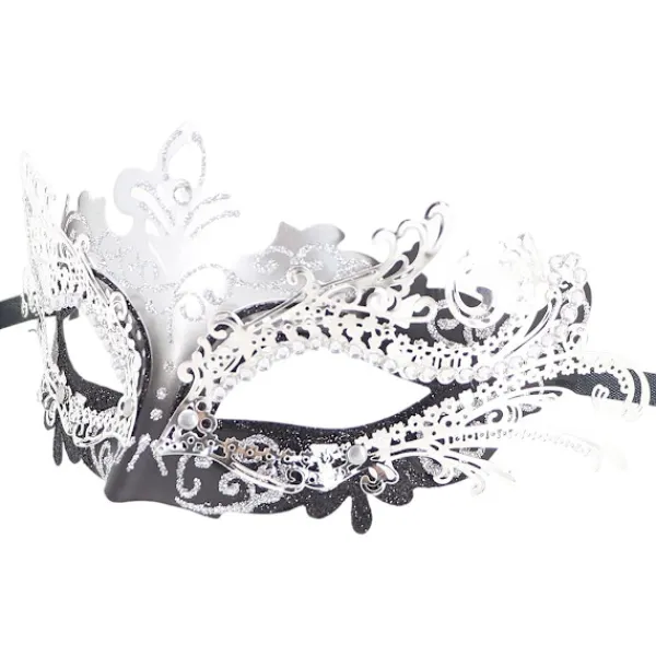 Par av Maskerad Mask Metall Järn Fjäril Bal Mask (Silver Svart) 2 Sty> Masker