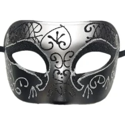 Par av Maskerad Mask Metall Järn Fjäril Bal Mask (Silver Svart) 2 Sty><noscript><img width=