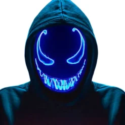 Paris_LED-mask för Halloween, Purge-mask med 3 ljuslägen, Lysande Halloween-mask för män, kvinnor och barn, blå> Masker