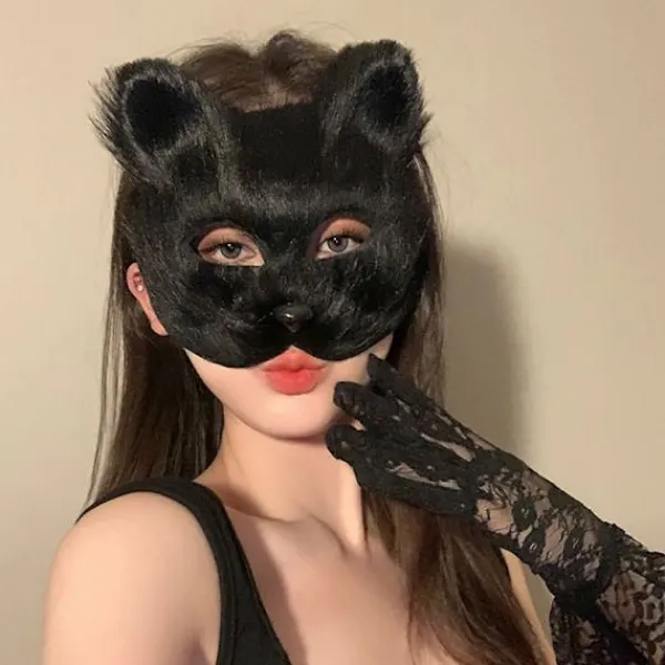 HEET 1PC Rävmask Päls Halv Ansikte Djur Katt Mask Halloween Cosplay> Masker