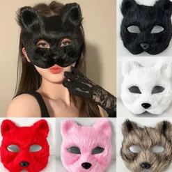 HEET 1PC Rävmask Päls Halv Ansikte Djur Katt Mask Halloween Cosplay> Masker