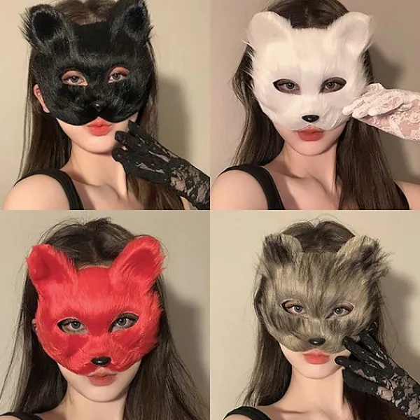 HEET 1PC Rävmask Päls Halv Ansikte Djur Katt Mask Halloween Cosplay> Masker