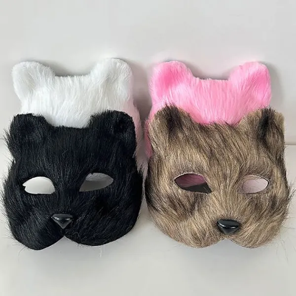 HEET 1PC Rävmask Päls Halv Ansikte Djur Katt Mask Halloween Cosplay> Masker
